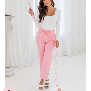 Pink Lily Allie Pink Straight Legs Jeans 32